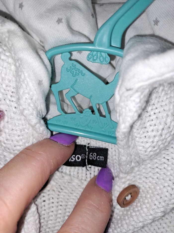 Petit gilet cardigan blanc coton capuche oreilles animal croisé boutons bois 6 mois in extenso - photo numéro 4