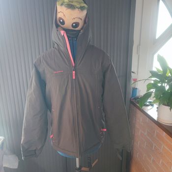 Manteau quechua 14 ans xs 34 marron avec capuche doublure polaire rose