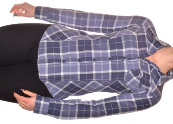 chemise ajustée motif carreaux bleue et blanche manches longues taille 34/36