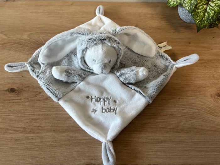 Doudou plat ours déguisé en lapin blanc gris happy baby premaman orchestra - photo numéro 2