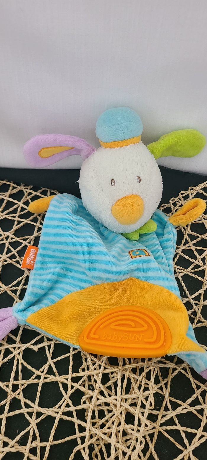 Doudou plat chien bleu orange vert mauve ahoy BABYSUN - photo numéro 3