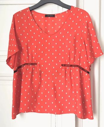 🌸Blouse orange et noir aux détails ajourés Taille 40 "Cop copine" Tendance seventies Neuve 🌸