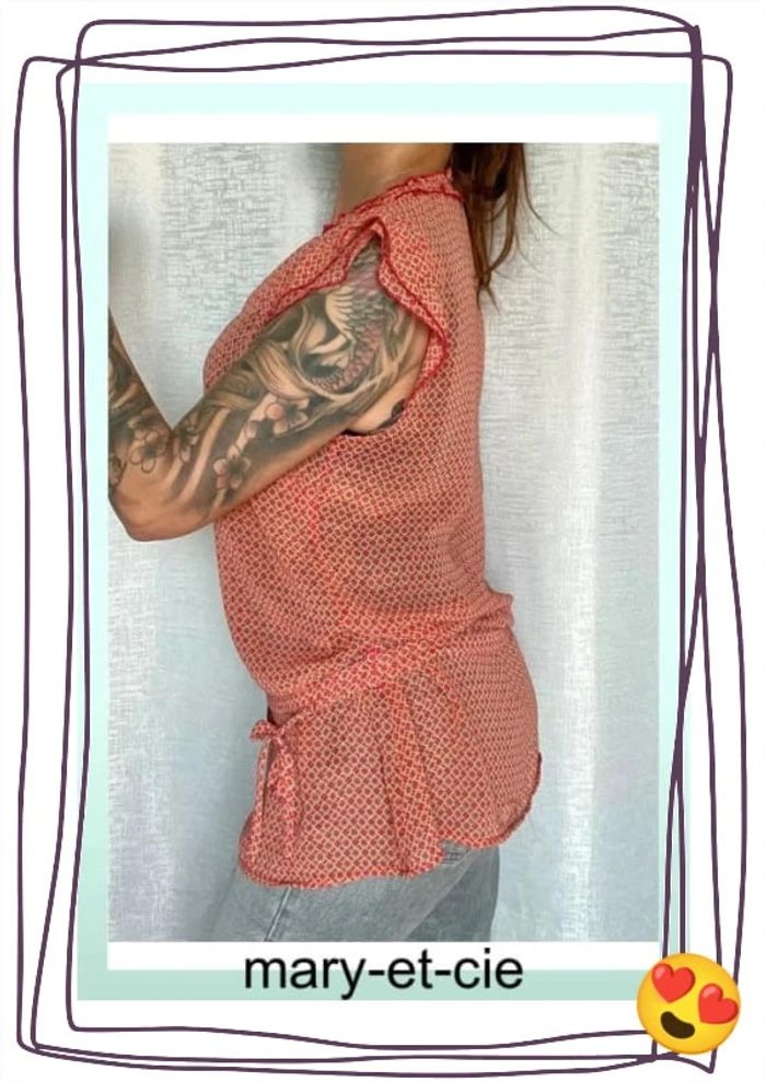 SOLDÉ - Blouse longue légère manches courtes, avec ceinture taille 44 - photo numéro 4
