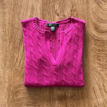 Pull torsadé rose col V Lauren Ralph Lauren pour femme, taille S