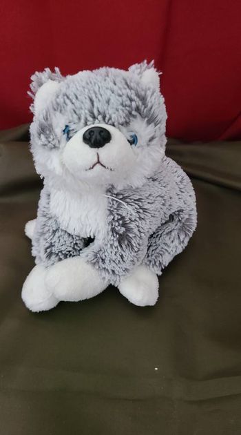 Peluche doudou husky loup gris chiné blanc DANI yeux bleus