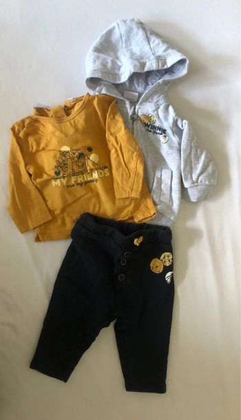 Ensemble veste capuche + t-shirt manche longues + pantalon 6 mois