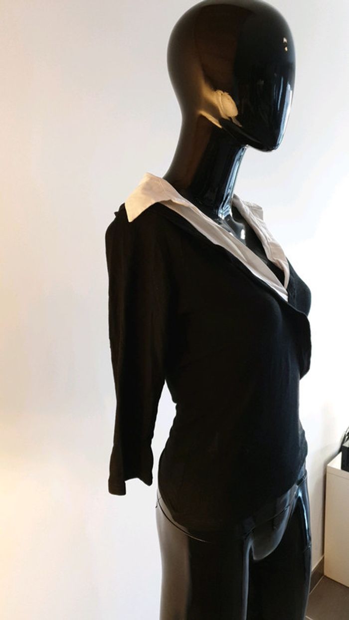 T shirt manche 3/4 avec col chemisette - photo numéro 3