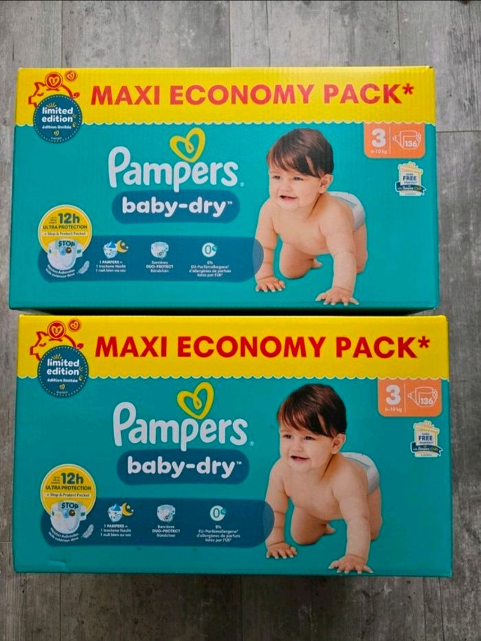 🌟 Pampers Baby Dry 2x136 couches T3 (6 - 10 kg) 🌟