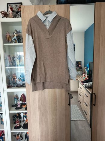 Chemise pull beige et blanc neuf TEX- Taille XL 42