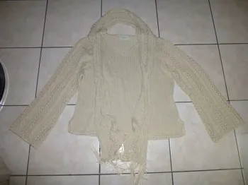 Original pull laine beige echarpe incluse CANDA taille XL