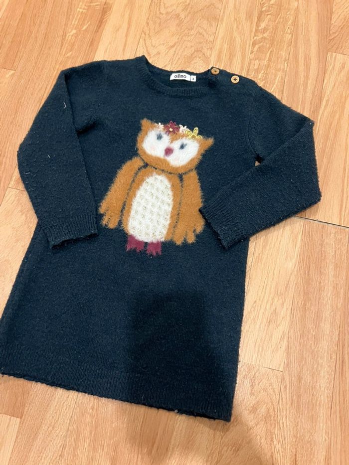 Robe pull motif hibou gemo 3 ans