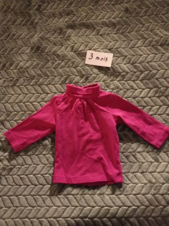 T-shirt col roulé rose 3 mois