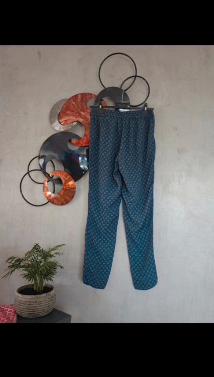 Pantalon souple tissu fin bleu marine à motifs Etam - photo numéro 2