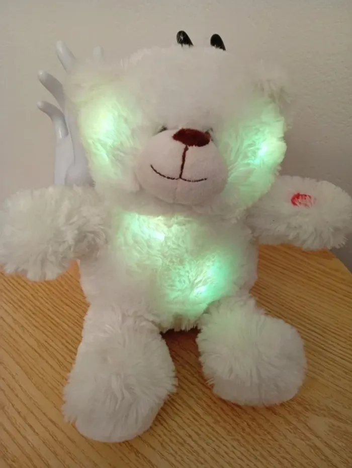 Veilleuse Peluche ours blanc teddy lumineux - photo numéro 3