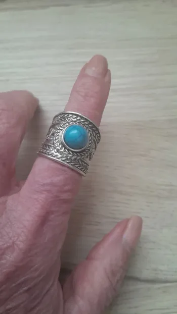 Bague style Bohème, pierre turquoise, réglable