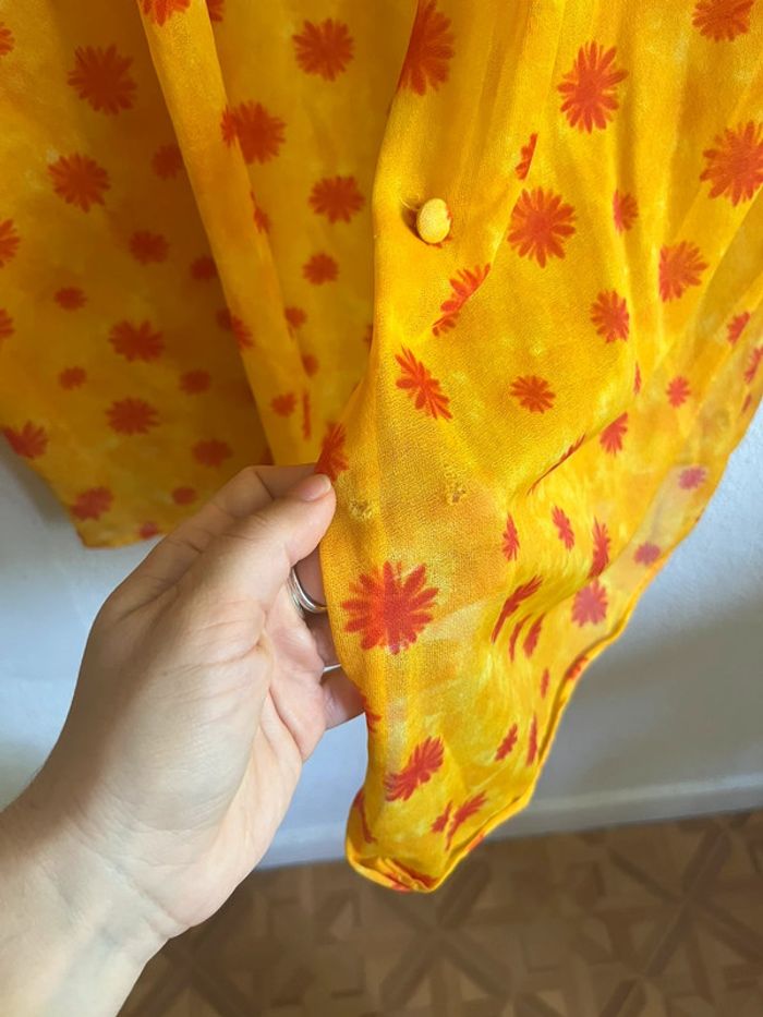 Chemise vintage mesh transparent jaune et orange - photo numéro 8