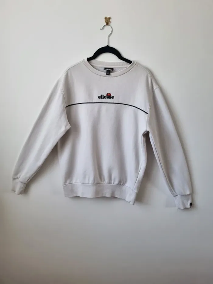 Sweat hoddies blanc Ellesse en coton vintage Année '90 - photo numéro 2