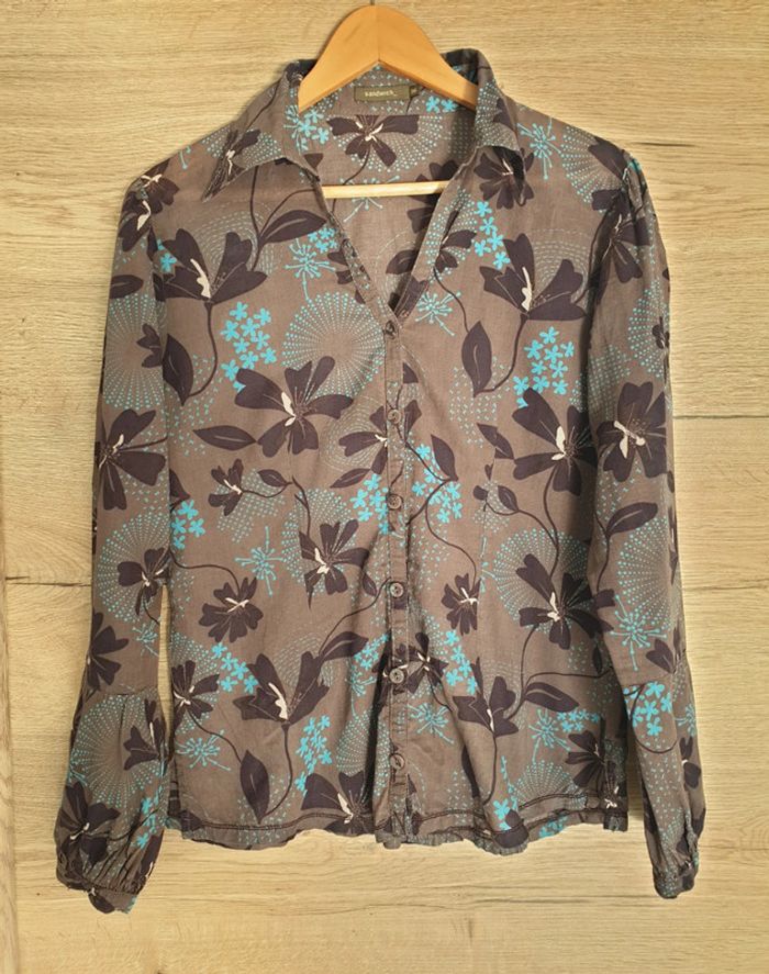 Chemise manches longues brune turquoise fleurie - photo numéro 2