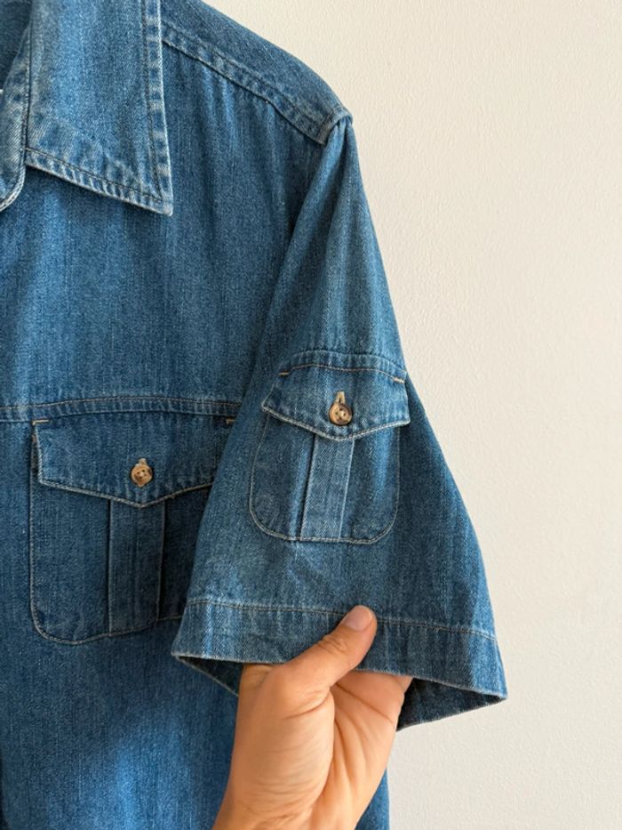 Chemise en jean denim manches courtes Sage collection vintage usa taille L top état - photo numéro 4