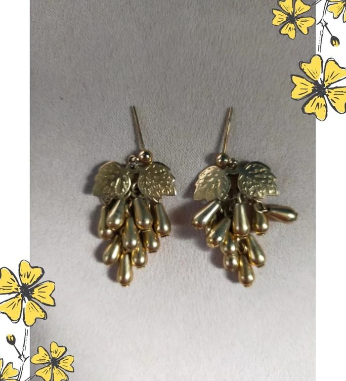 Boucles d'oreilles dorées feuillage & grappes perlées – Style nature bohème - photo numéro 4