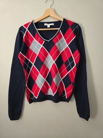 Pull Tommy Hilfiger argyle rouge marine gris M col V / style preppy chic