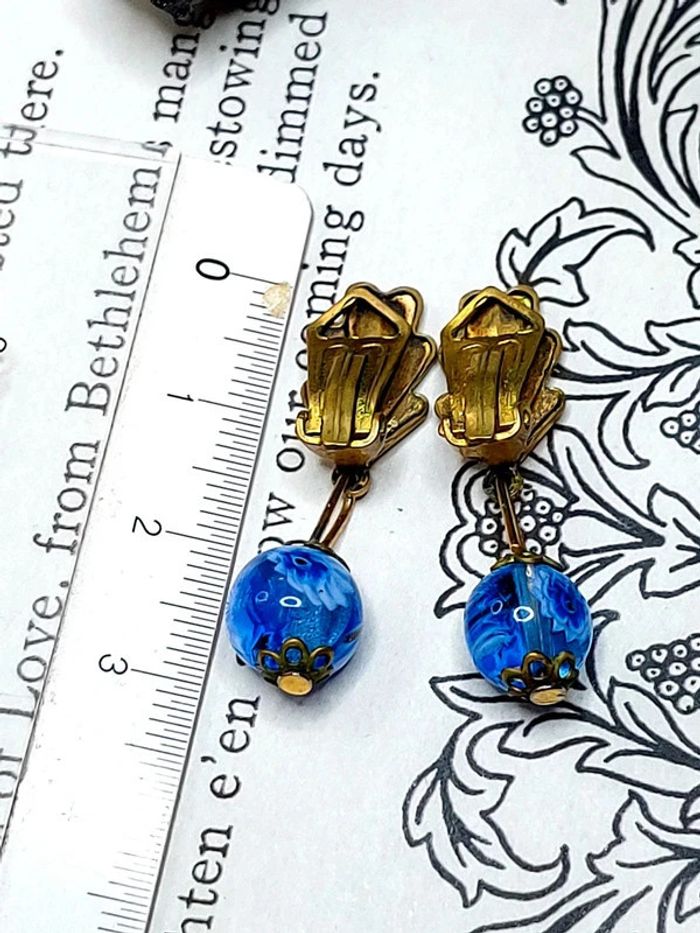 Paire de clips vintage perles en verre - photo numéro 3