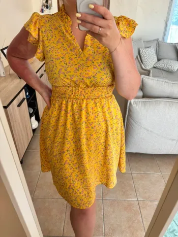 Robe jaune fleuris - Femme - 38/M