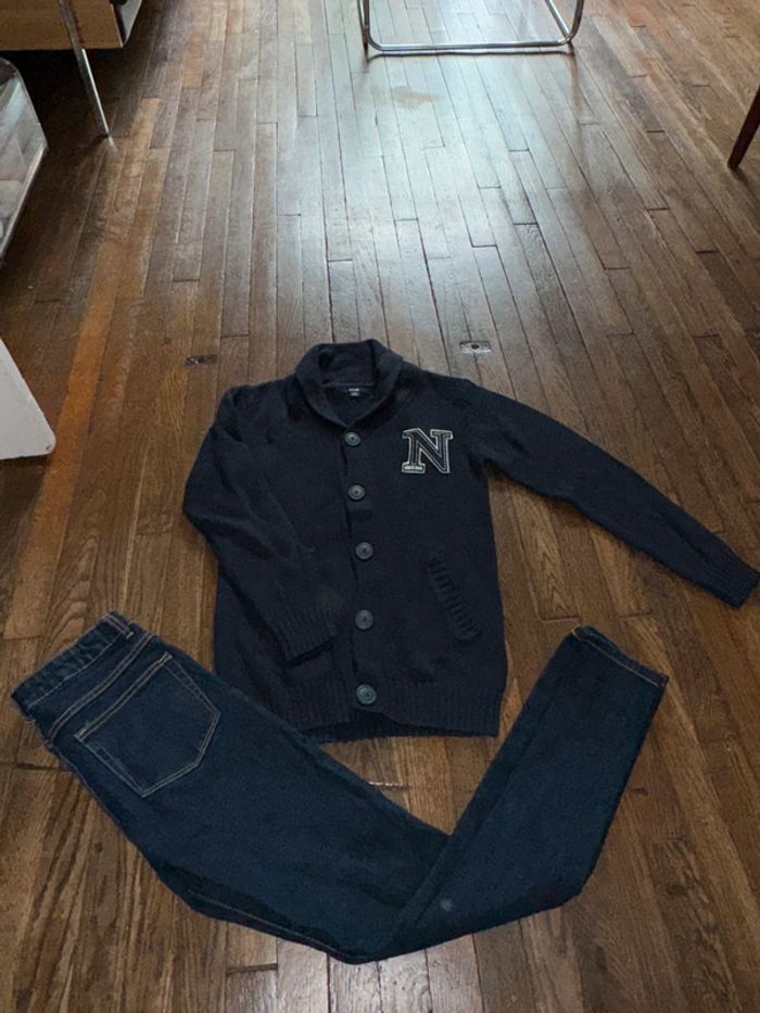 Gilet Kiabi et jeans Monoprix 12 ans