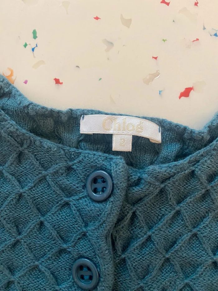 Gilet en laine turquoise Chloé 2 ans - photo numéro 3