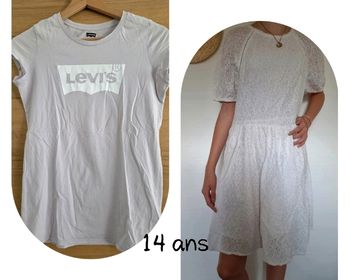 Robe blanche + T-shirt Levi's 14 ans