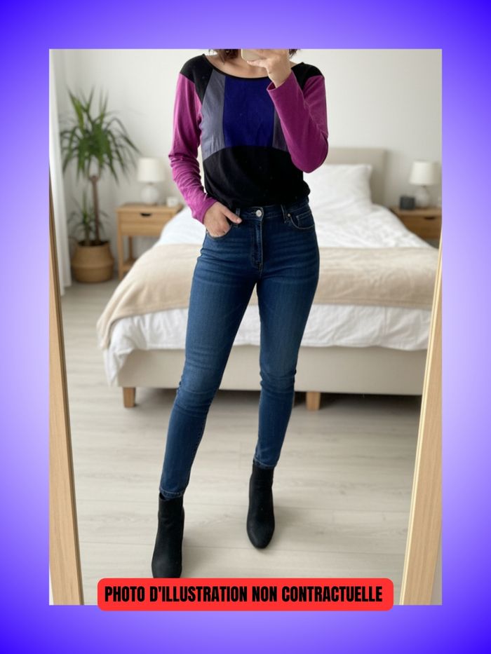 Haut Bicolore Blancheporte – Violet, Bleu, Noir – Manches Longues – Taille 34 XS 36 S – Très Bon État - photo numéro 5