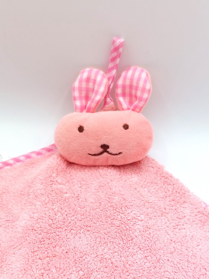 Doudou plat lapin éponge rose AS DE COEUR modèle petit coeur vichy blanc rose - photo numéro 3