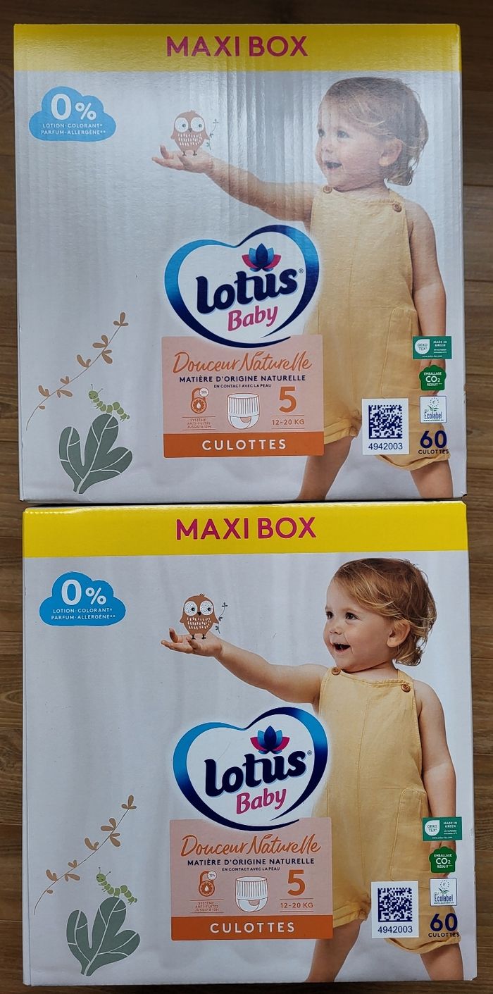 2 cartons de couches culottes lotus taille 5