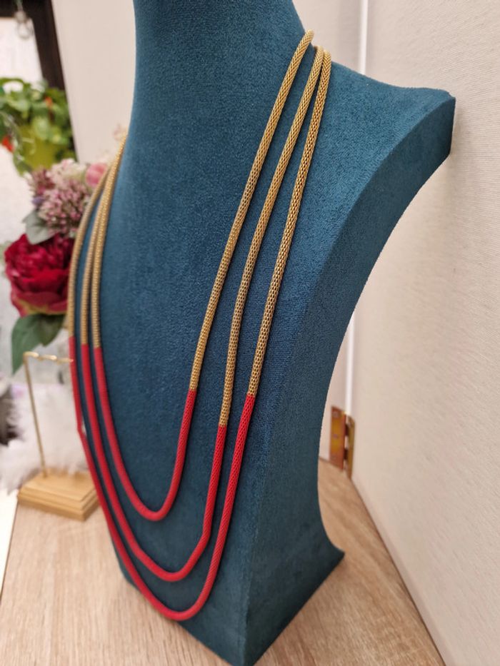 Collier Sautoir Trois Rangs Doré Rose - photo numéro 4