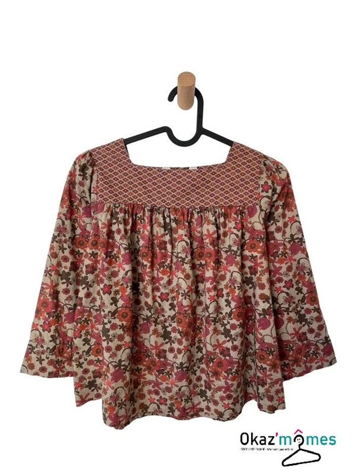 Blouse marron fleurie à manches longues - Okaïdi 10 ans (138cm)