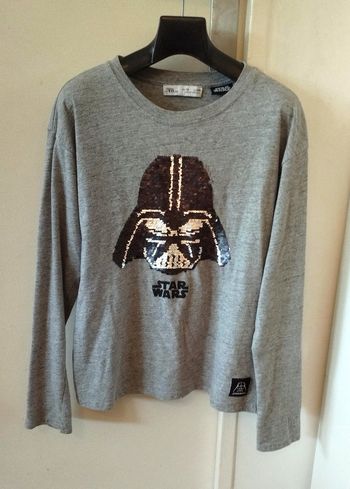 T-shirt gris sequins réversibles Star Wars Dark Vador 10 ans
