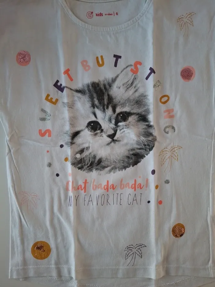 T-shirt manche courte chat - photo numéro 2