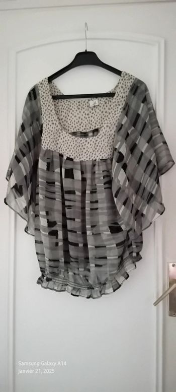 Blouse semi transparente manches chauve souris motif abstrait gris femme 46 Jacqueline Riu
