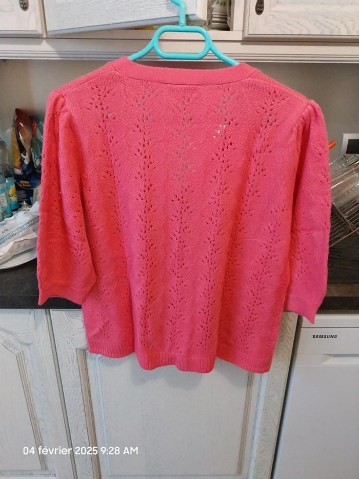Gilet col V, maille ajourée - taille 46/48 - Blancheporte - couleur rose - photo numéro 5