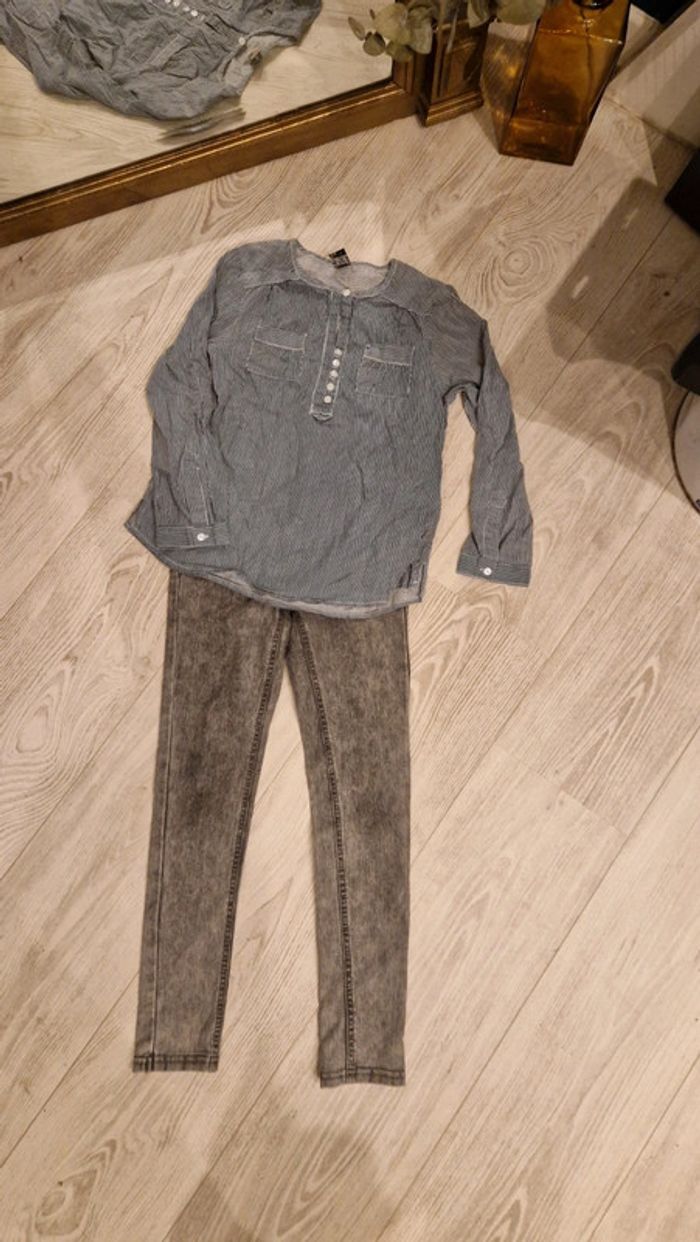 Ensemble chemisier à rayures Tape à l'oeil et jegging gris délavé kiabi 🌚 8 ans