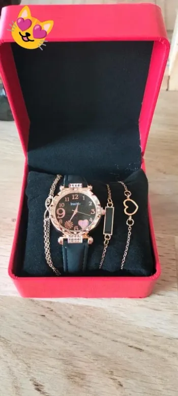 Parure montre  noire 3 bracelets