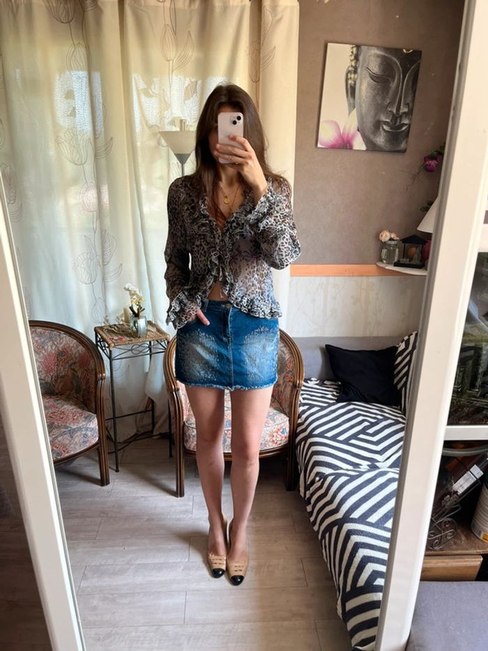 Mini jupe denim jean vintage bohème champêtre country