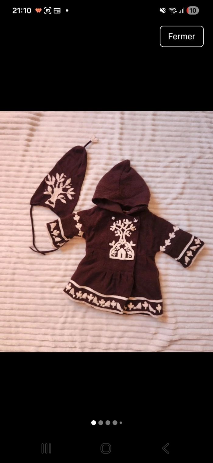 DPAM Manteau bébé fille 1 an – Laine marron chaud avec bonnet assorti