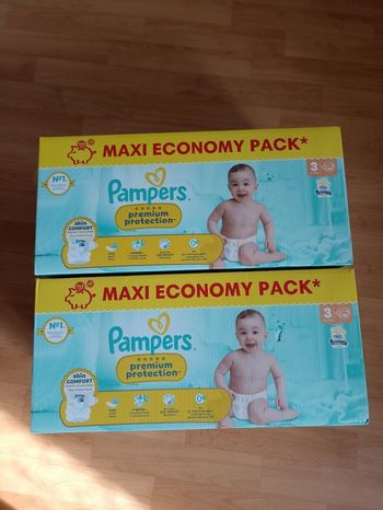 2 cartons couches Pampers premium protection T3  taille 3