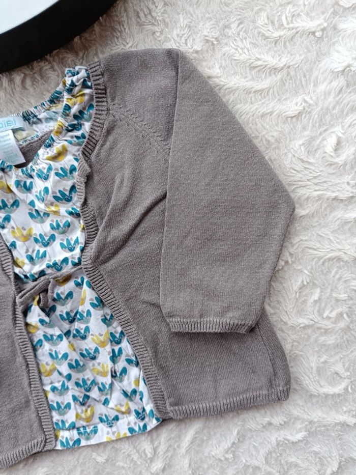 Tunique manches longues style gilet Fille 12 mois fleurs Obaïbi 100% coton - photo numéro 4