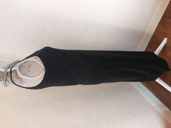 Robe longue Affaire de mode Prestique noir pois velours sans manches taille 36-38 - photo numéro 3