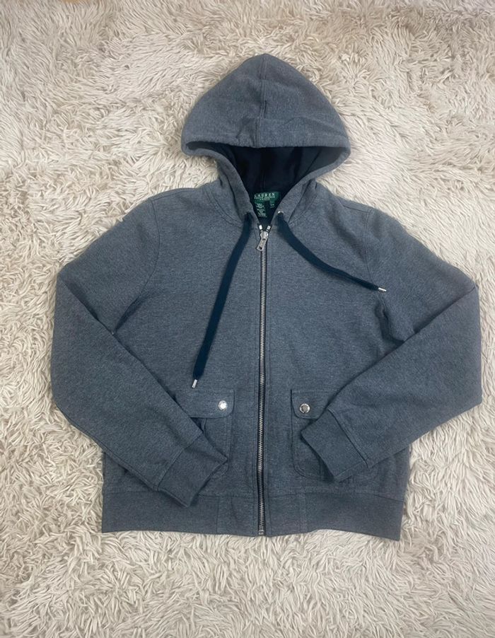 Veste capuche zip femme ralph lauren taille M gris