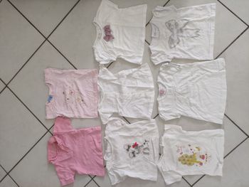 Lot de 8 tee-shirt fille 12 mois rose et blanc