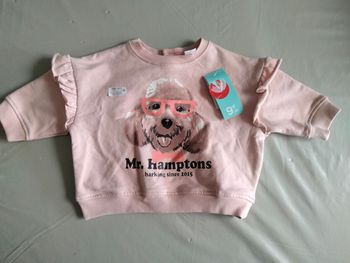 🐶 Sweat rose bébé fille Tex – 6 mois – Neuf avec étiquette 🎀