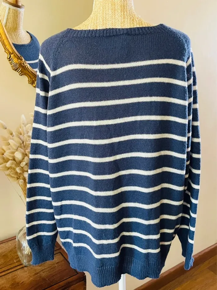 sublime Pull mariniere rayures bleu marine et blanc manches longues col bateau - photo numéro 9